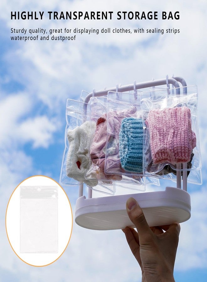 Treayes Doll Clothes Organizer with 20 PVC Clear Bags - Detachable Hanging Rack with Tiered Design & 20 Hooks, Wardrobe Storage for 7 Inch Fashion Dolls - Image 3